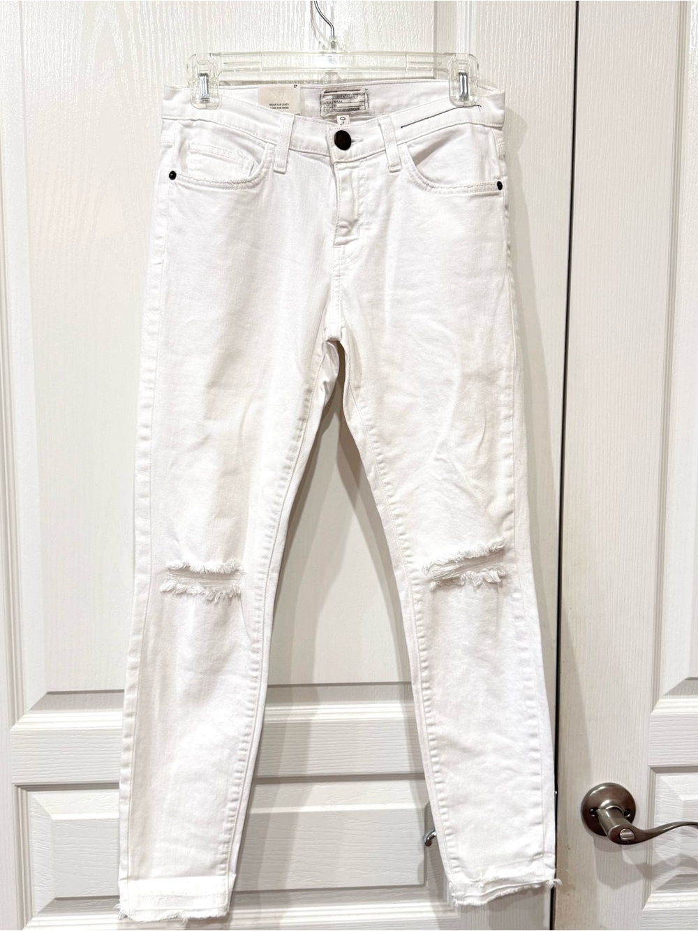 Current/Elliott White Distressed Cropped Ankle Skinny Jeans
